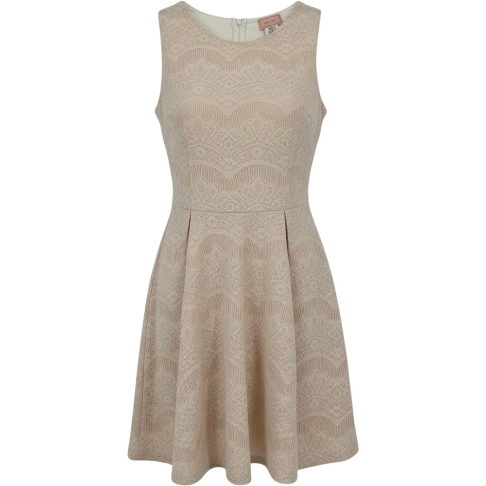 Love Ady Women's M Scalloped Lace Fit and Flare Dress Blush Nude Sleeveless Y2K